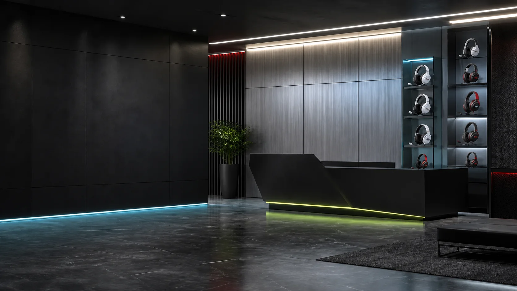 SONICFORGE digital corporate reception displaying the H80, H60, H20 and H10 headset platforms